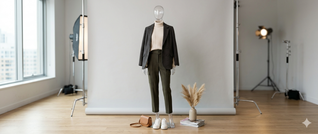 Фотозйомка одягу на прозорому манекені
